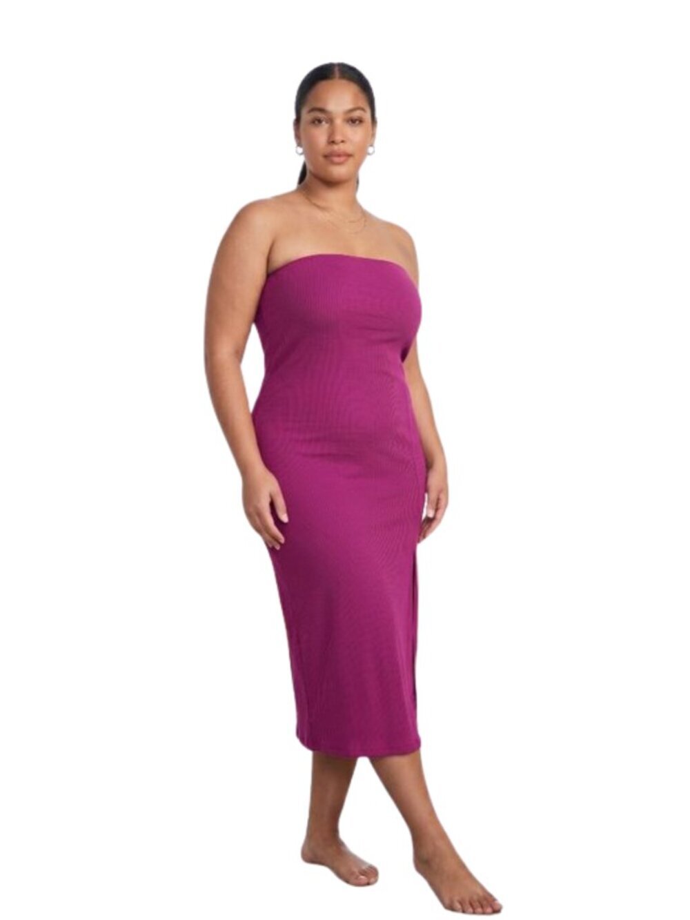Old Navy Magenta Ribbed Bodycon Midi Dress Large Built In Bra Shelf Side Slit